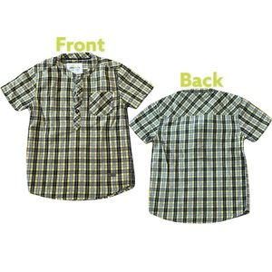 Point Cove Top Boys size 5 - 6 Plaid Half Button Up Collarless Yellow Blue